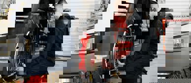 Apprentice inspecting LGV tyre