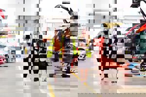 GTG Health and Safety advisors and client wearing hi-vis walking through workshop