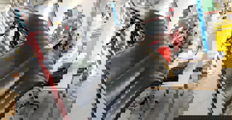 Rear of car body in the workshop